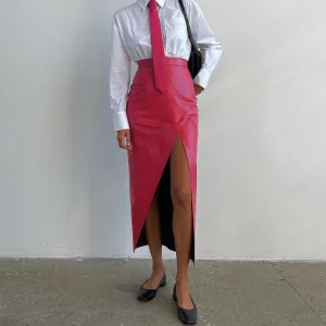PEOPLETERRITORY  2025 women's clothing New winter new fashionable high-waisted slim-fitting split skirt irregular leather skirt