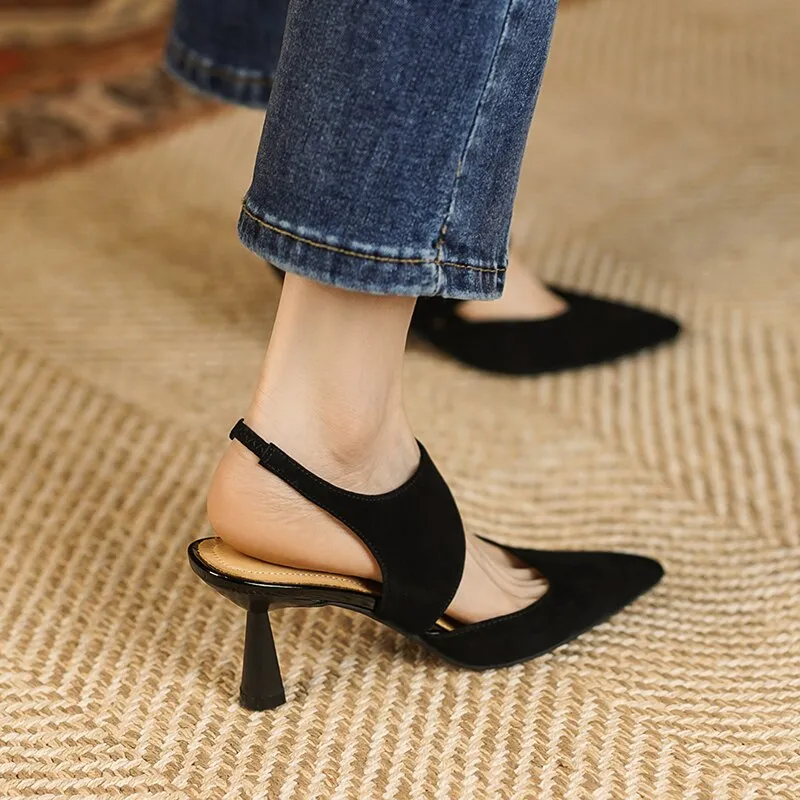 Purpdrank - 2023 New Spring Suede Leather Women Shoes Retro Stilettos Women Pumps Pointed Toe Heels Shoes Women Zapatos De Mujer Heels Women