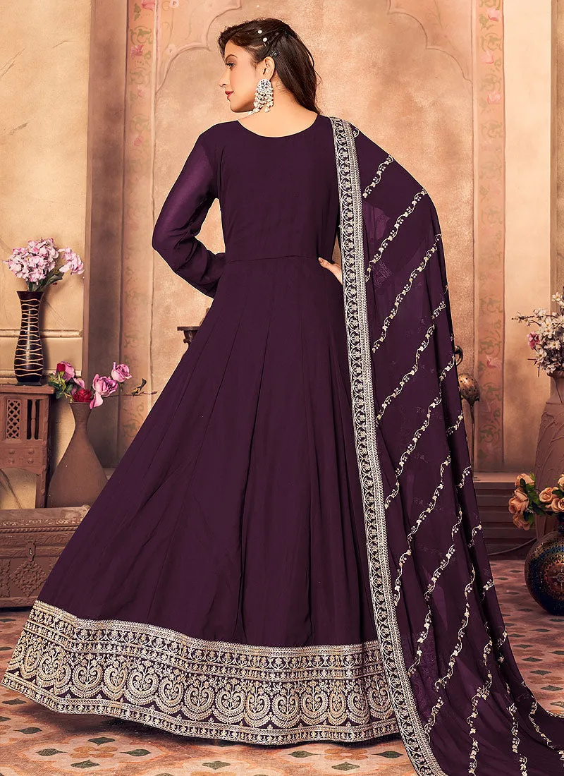 Purple Embroidered Anarkali Suit