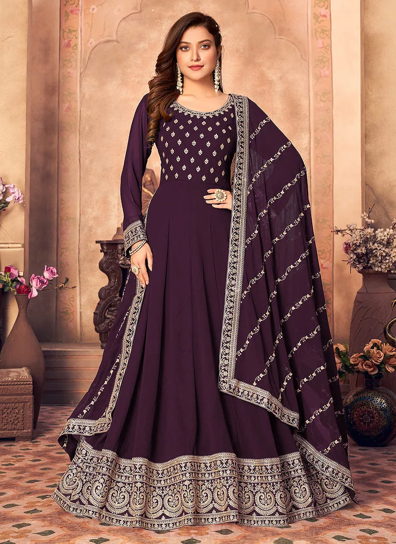 Purple Embroidered Anarkali Suit