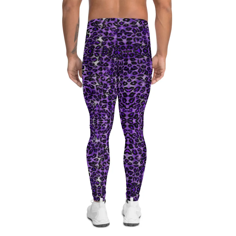 Purple Leopard Print Men's Leggings, Animal Print Meggings Running Tights-Made in USA/EU