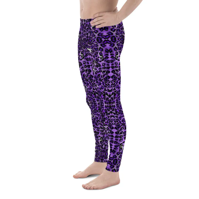 Purple Leopard Print Men's Leggings, Animal Print Meggings Running Tights-Made in USA/EU