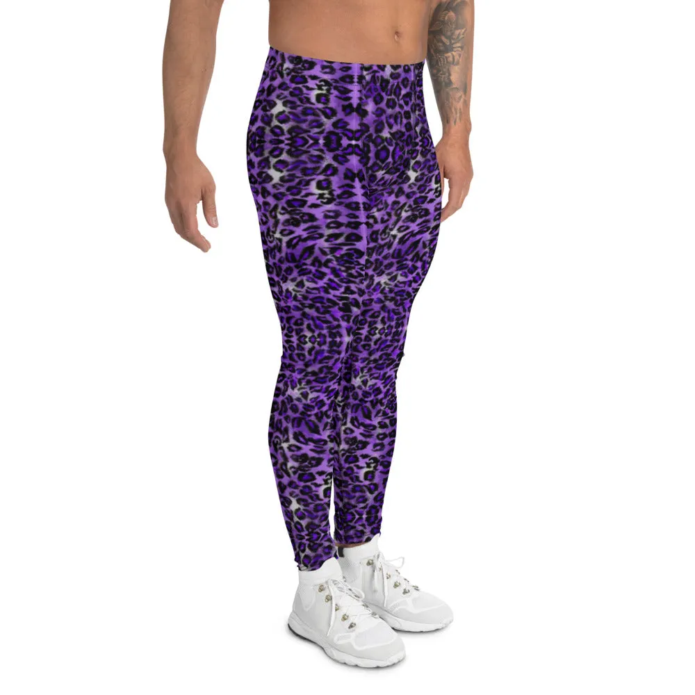 Purple Leopard Print Men's Leggings, Animal Print Meggings Running Tights-Made in USA/EU