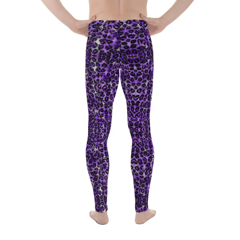 Purple Leopard Print Men's Leggings, Animal Print Meggings Running Tights-Made in USA/EU