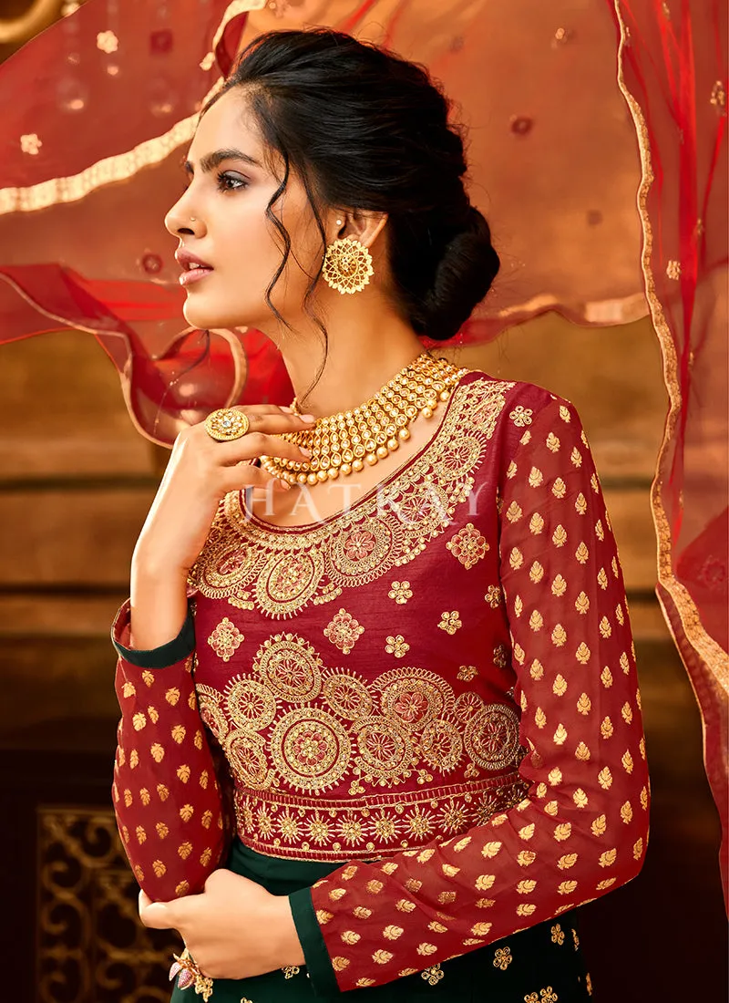 Red And Green Embroidery Wedding Anarkali Suit