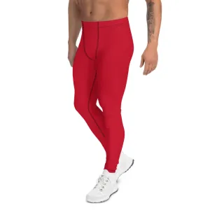 Red Solid Color Men's Leggings, Modern Meggings Compression Run Tights-Made in USA/EU