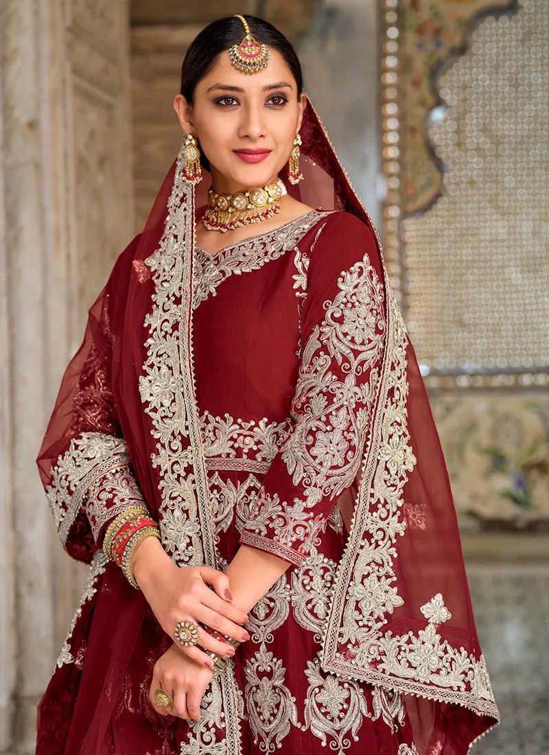Red Zari Embroidered Wedding Anarkali Lehenga