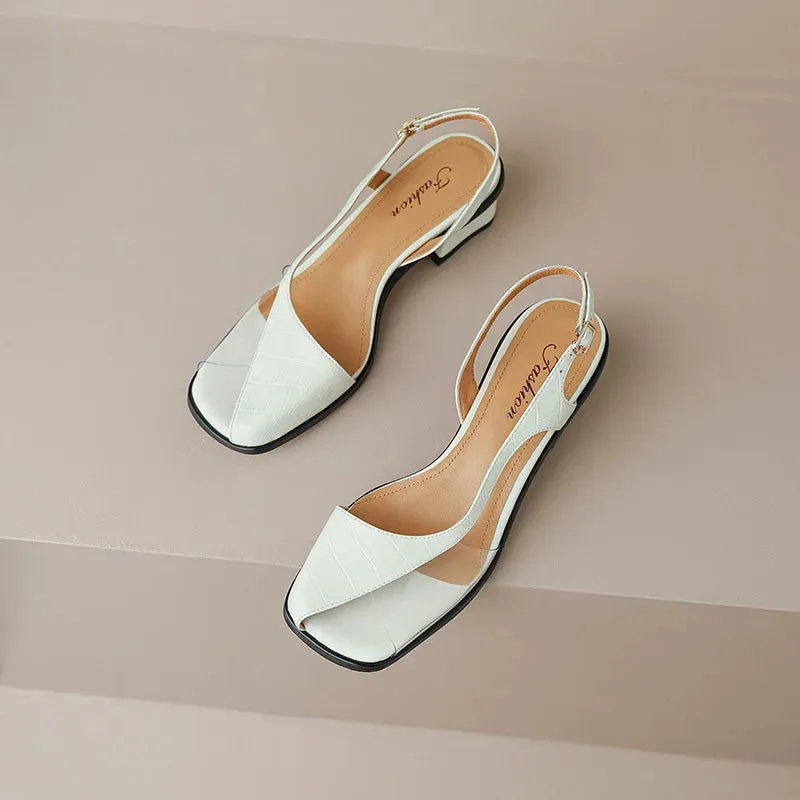 Retro Peep Toe Square Heel Sandals