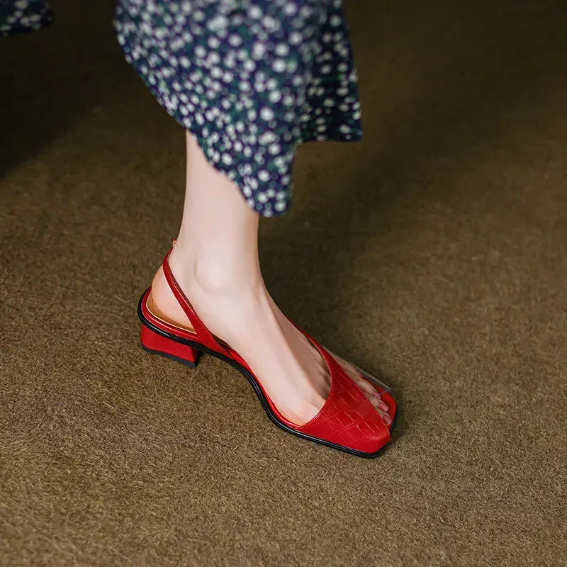 Retro Peep Toe Square Heel Sandals