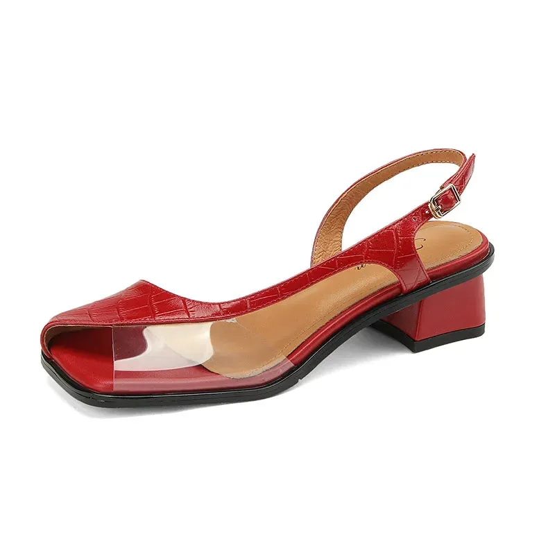 Retro Peep Toe Square Heel Sandals