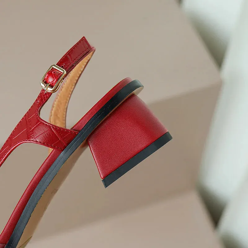 Retro Peep Toe Square Heel Sandals