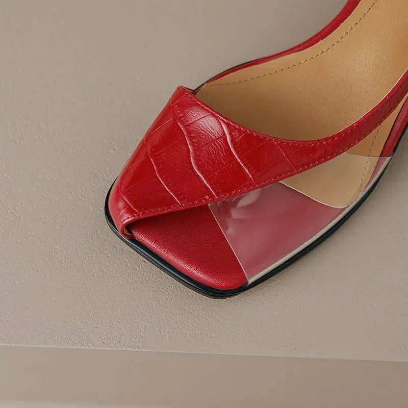 Retro Peep Toe Square Heel Sandals