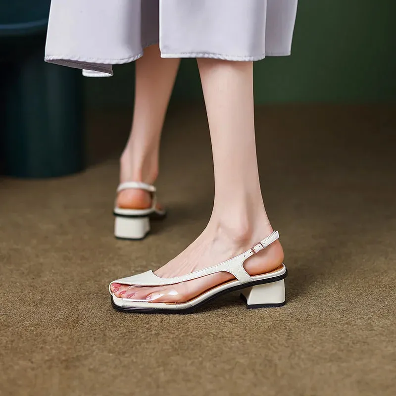 Retro Peep Toe Square Heel Sandals