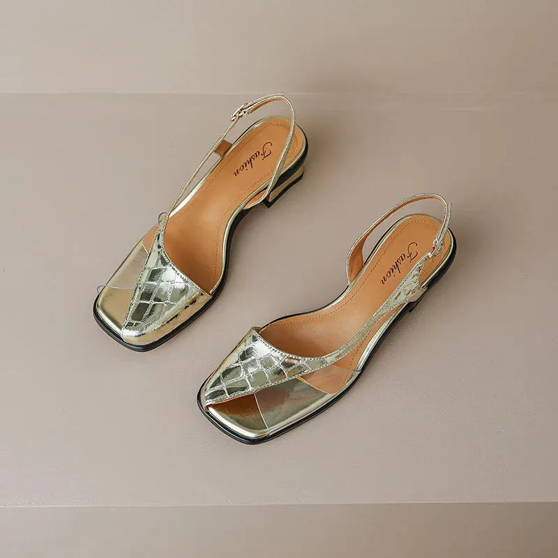 Retro Peep Toe Square Heel Sandals