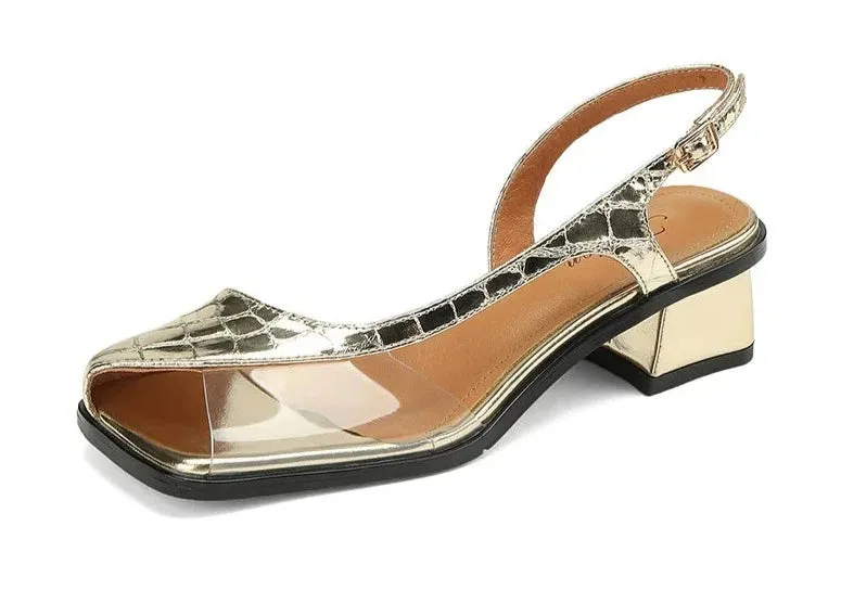Retro Peep Toe Square Heel Sandals