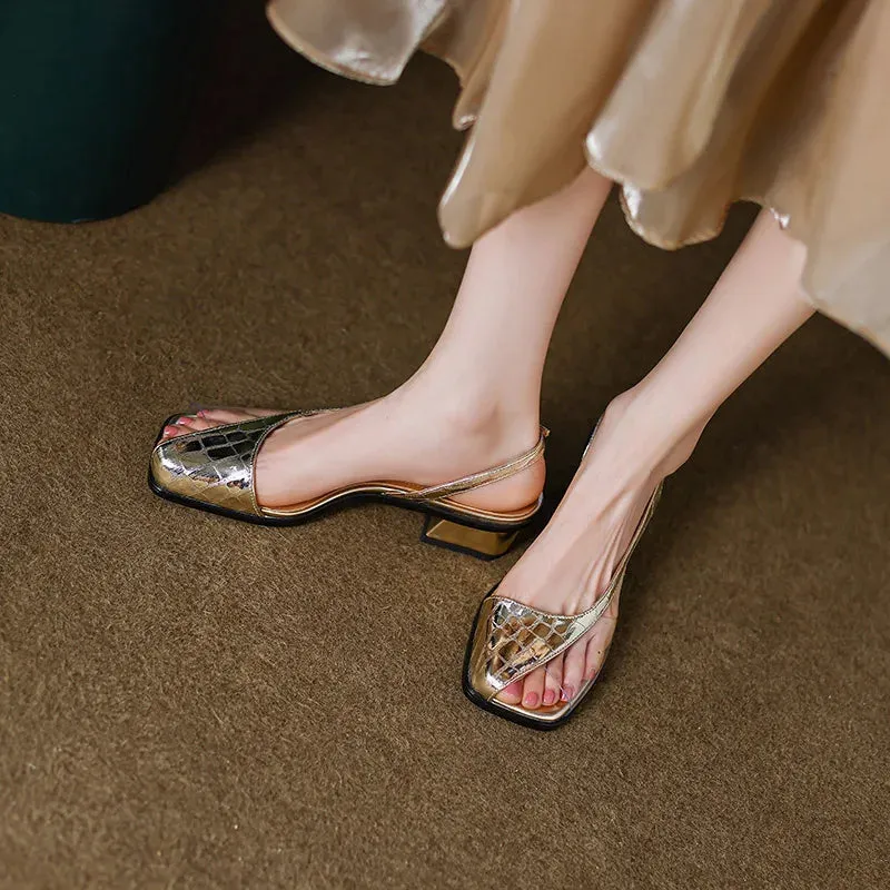 Retro Peep Toe Square Heel Sandals