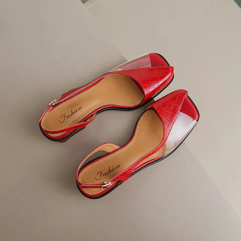 Retro Peep Toe Square Heel Sandals