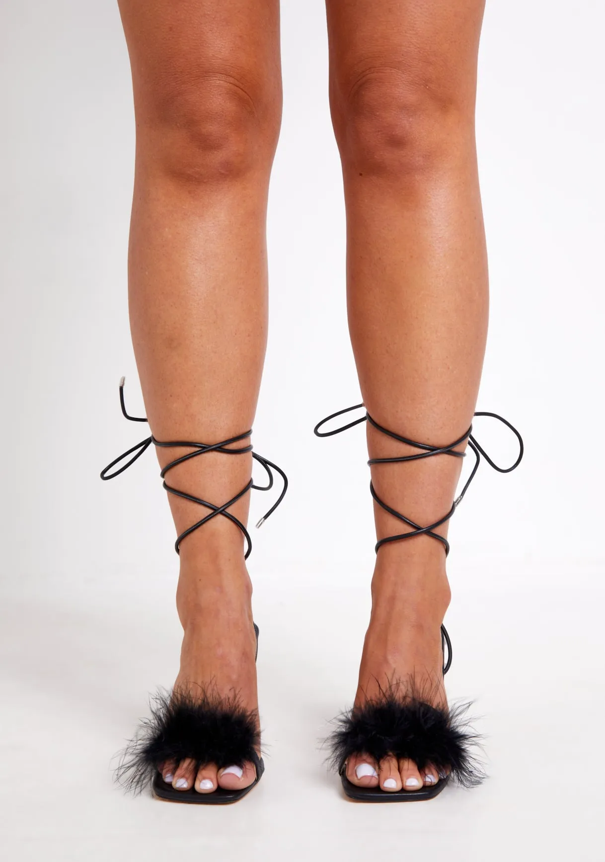 Rhian Black Feather Strappy Heels