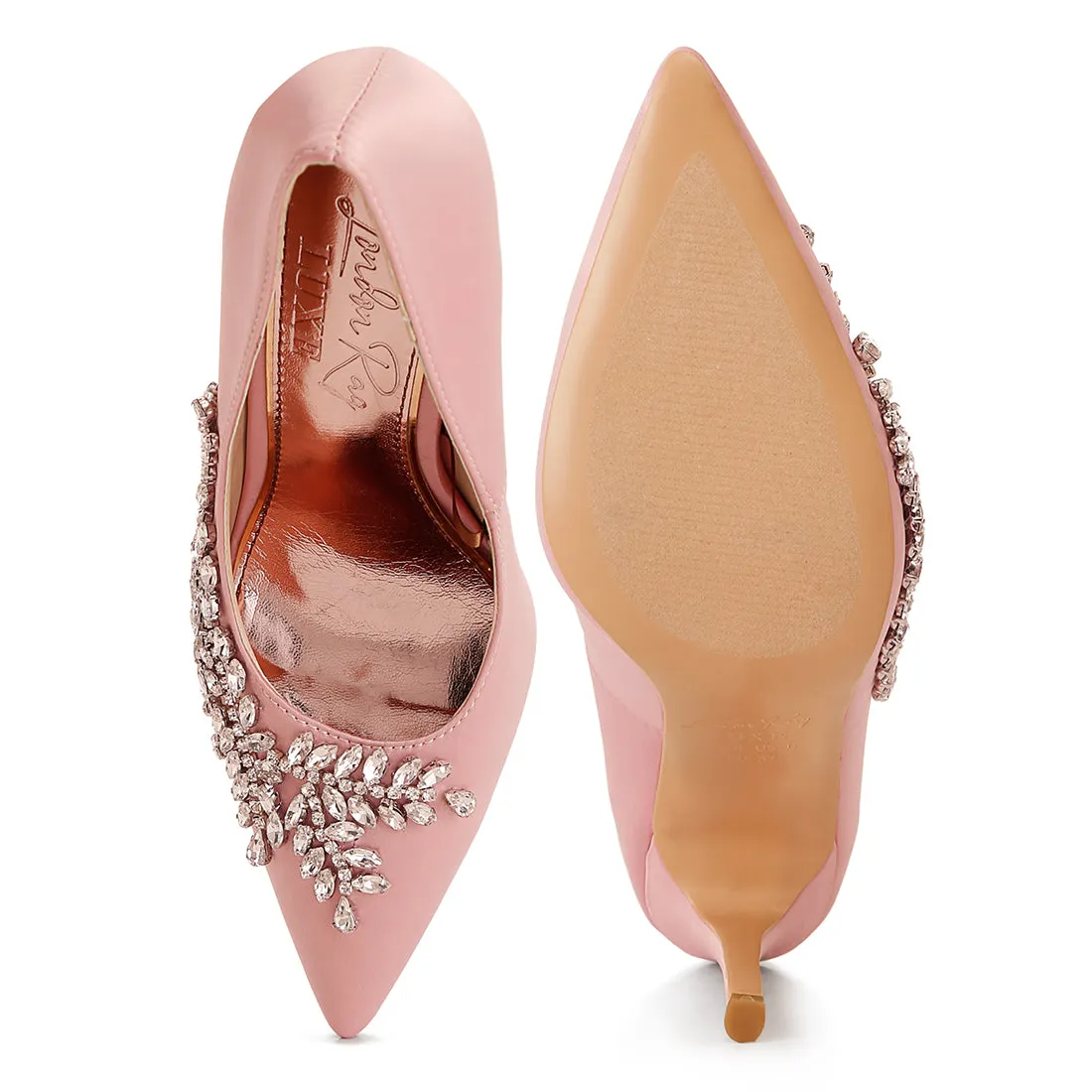 Rhinestones Embellished Satin Stiletto Pumps