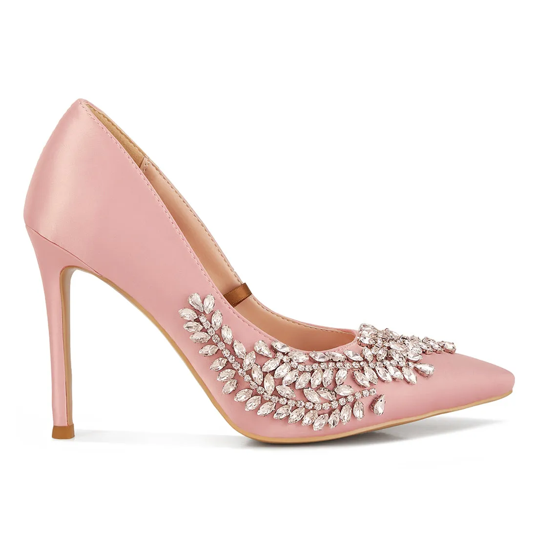 Rhinestones Embellished Satin Stiletto Pumps
