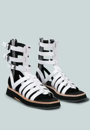 ROBBIE Gladiator Square Toe Sandal in White