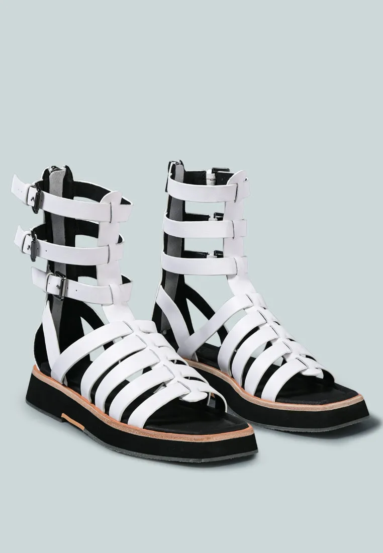 ROBBIE Gladiator Square Toe Sandal in White