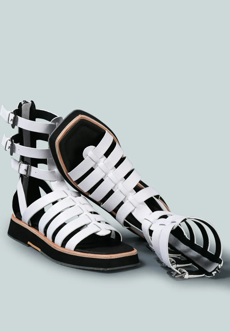 ROBBIE Gladiator Square Toe Sandal in White