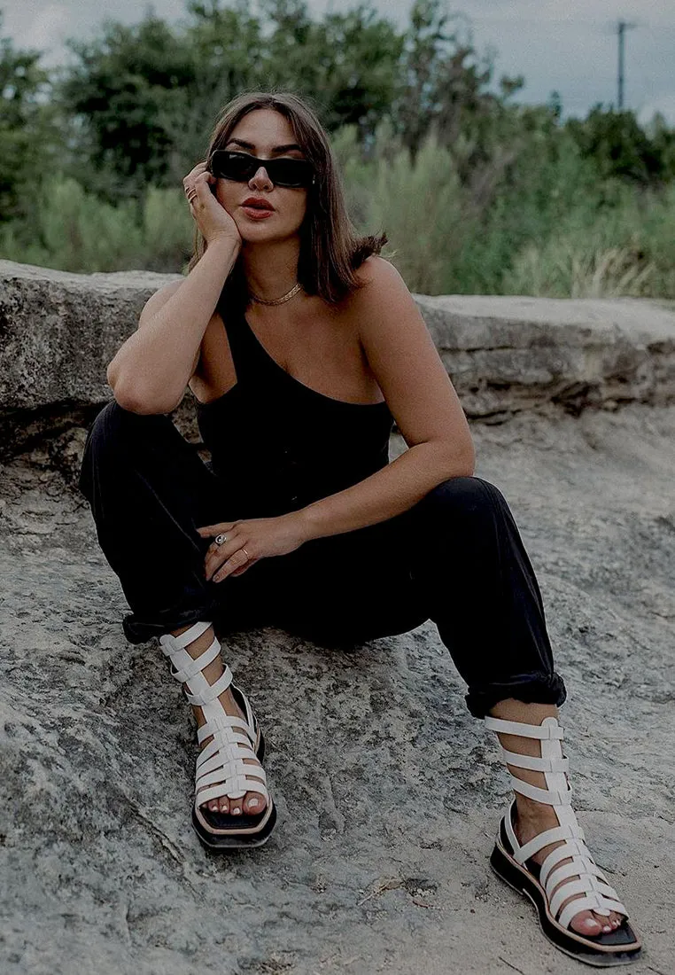 ROBBIE Gladiator Square Toe Sandal in White