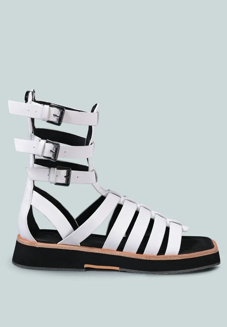 ROBBIE Gladiator Square Toe Sandal in White