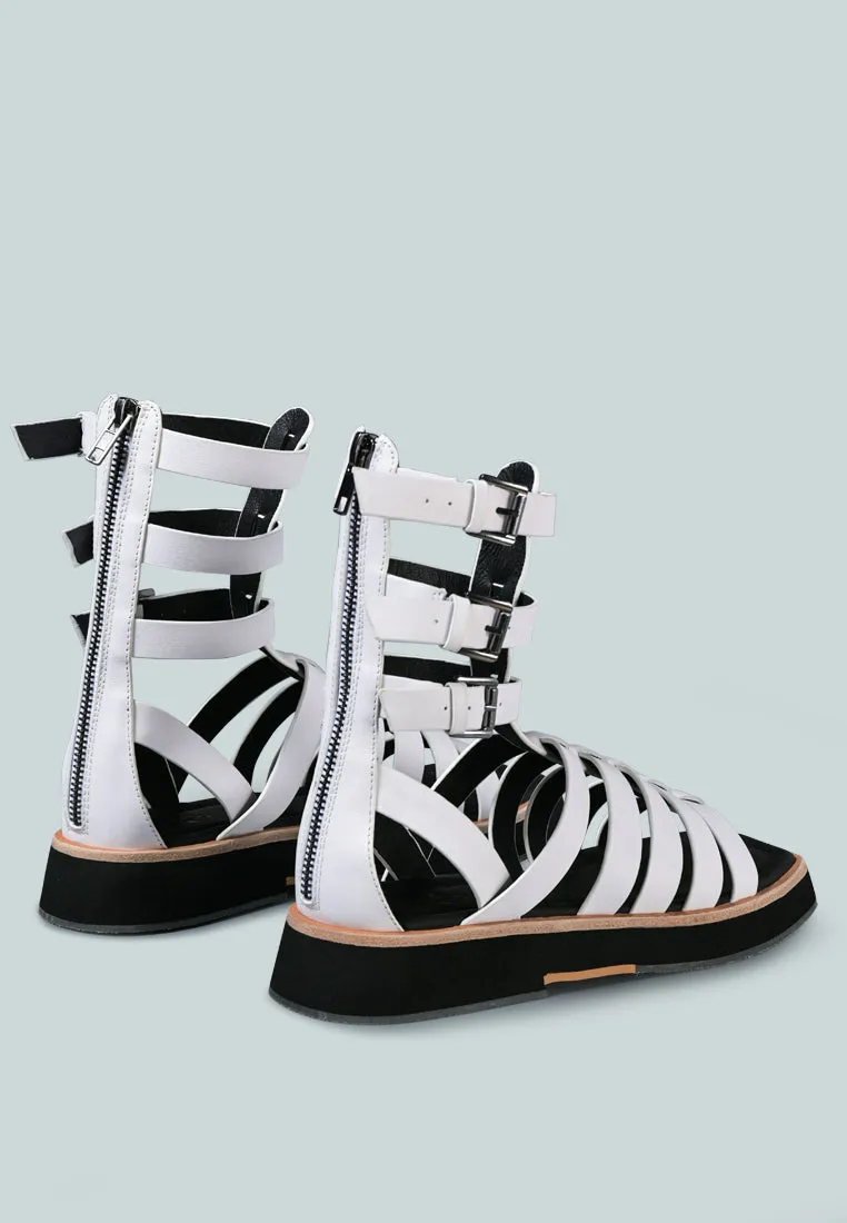 ROBBIE Gladiator Square Toe Sandal in White