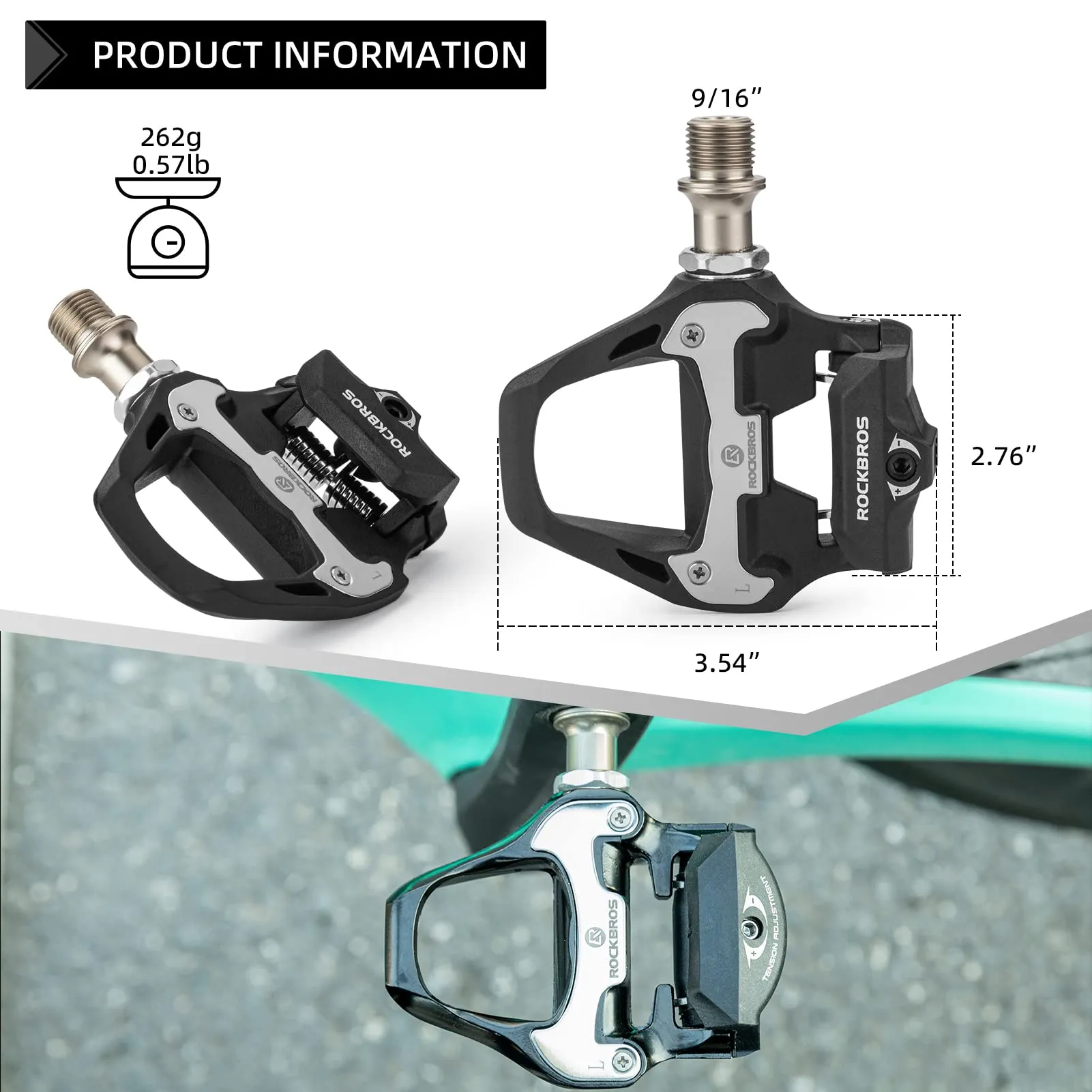 ROCKBROS Lightweight Clipless Pedals with Cleats Compatible with SPD-SL