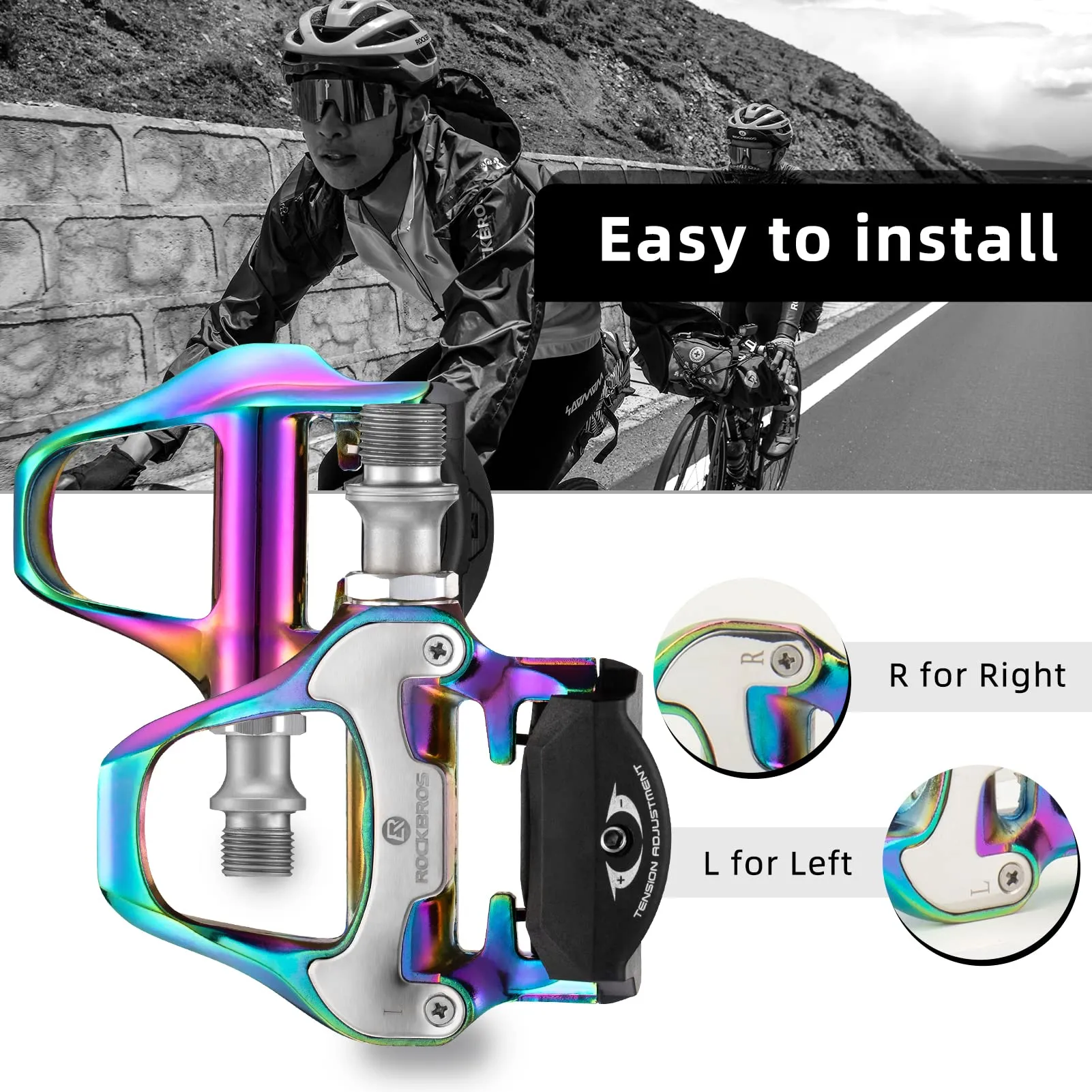 ROCKBROS Lightweight Clipless Pedals with Cleats Compatible with SPD-SL