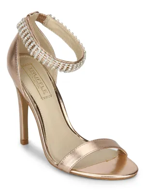 Rose Gold Diamante Ankle Strap Stilettos