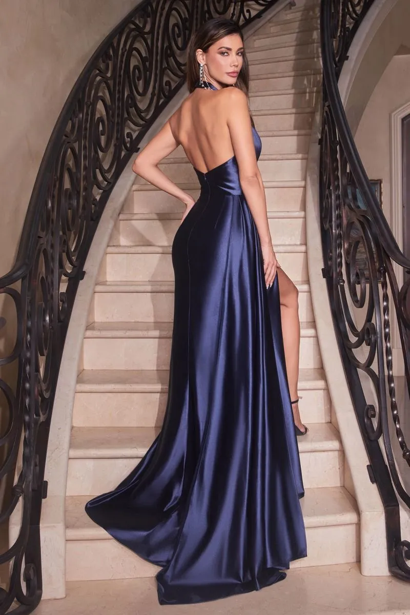 SATIN HALTER GOWN CDCH079