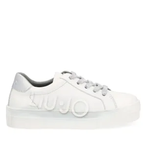 Scarpe Junior LIU JO linea Alicia 171 Sneakers in Pelle con Maxi Logo colore Bianco e Silver
