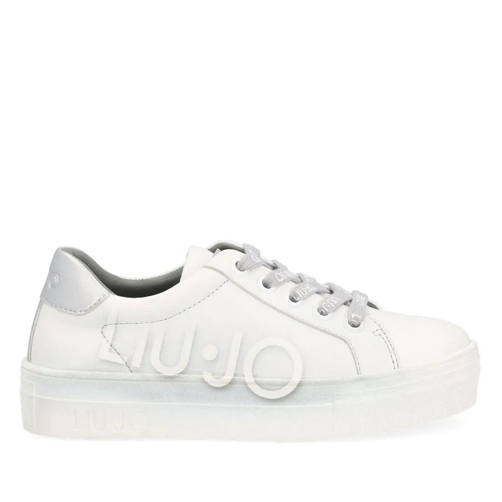 Scarpe Junior LIU JO linea Alicia 171 Sneakers in Pelle con Maxi Logo colore Bianco e Silver