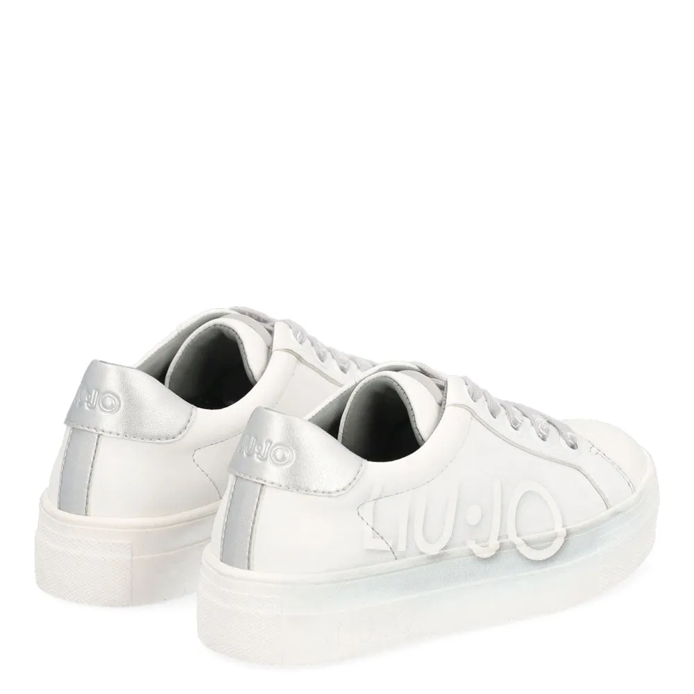Scarpe Junior LIU JO linea Alicia 171 Sneakers in Pelle con Maxi Logo colore Bianco e Silver