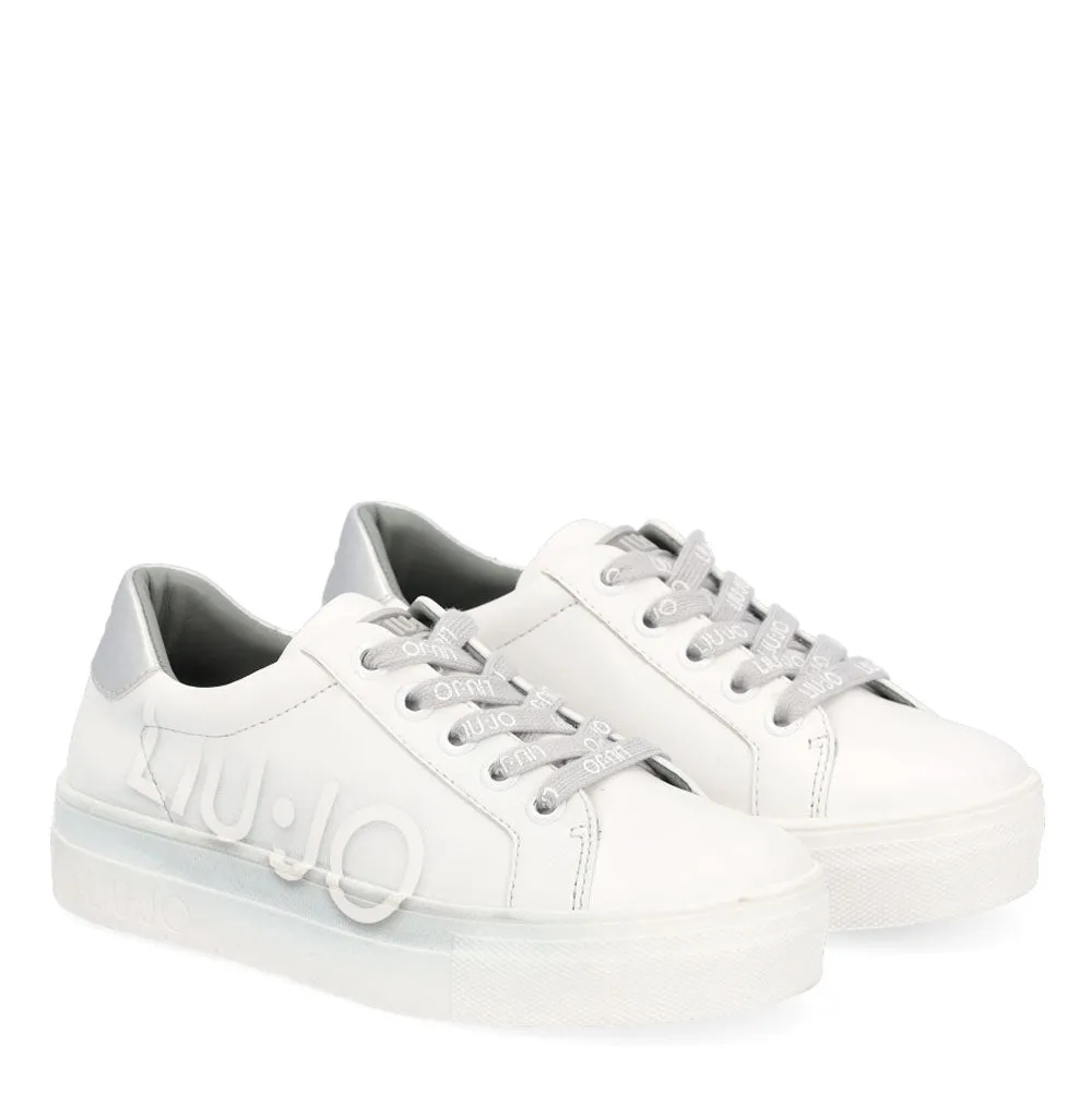 Scarpe Junior LIU JO linea Alicia 171 Sneakers in Pelle con Maxi Logo colore Bianco e Silver