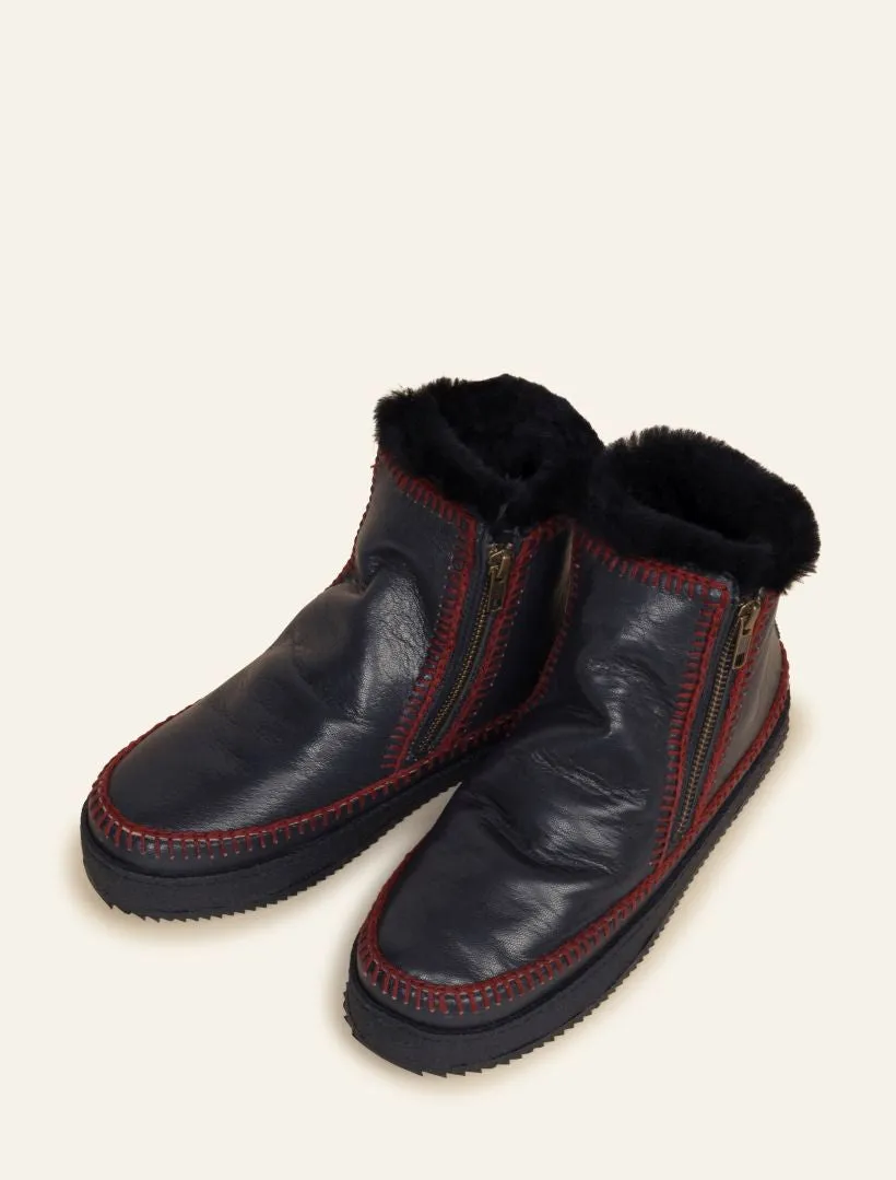 Setsu Crochet Ankle Boot Black Leather Maroon