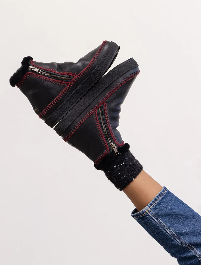Setsu Crochet Ankle Boot Black Leather Maroon