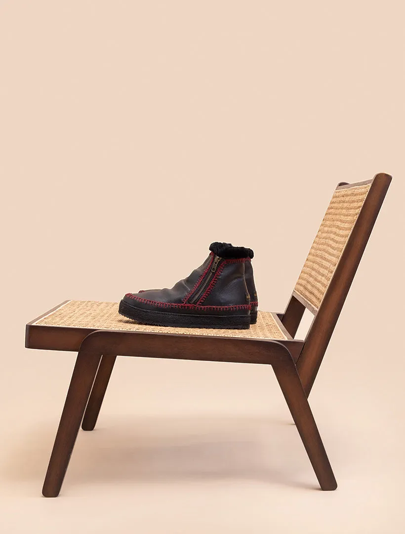 Setsu Crochet Ankle Boot Black Leather Maroon