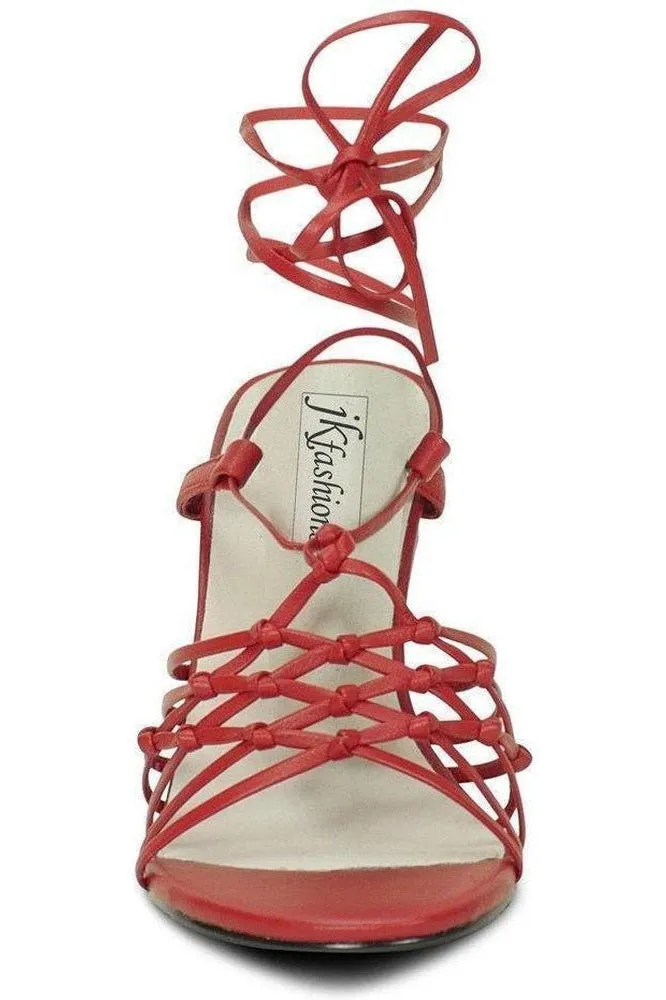 Sexy-9721 Strappy Leg Wrap Sandal | Red Leather