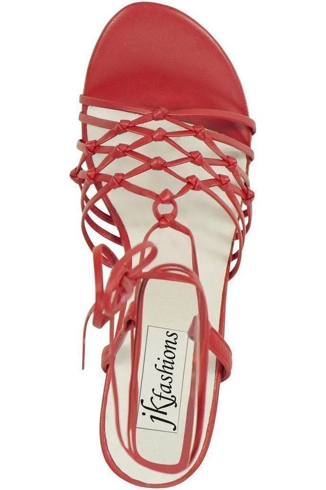 Sexy-9721 Strappy Leg Wrap Sandal | Red Leather