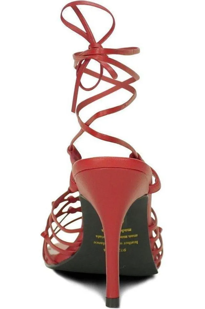Sexy-9721 Strappy Leg Wrap Sandal | Red Leather