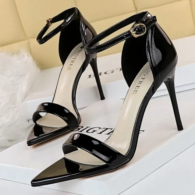Shiny Strap Contoured Stiletto Heels