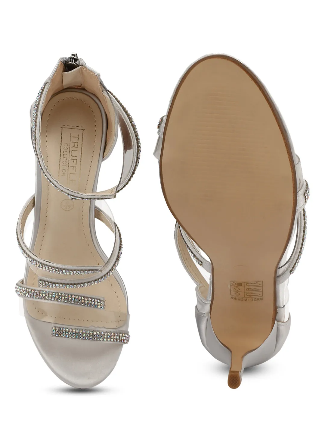 Silver Diamante Strapped Stilettos