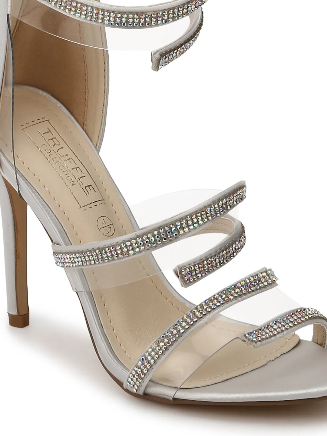 Silver Diamante Strapped Stilettos