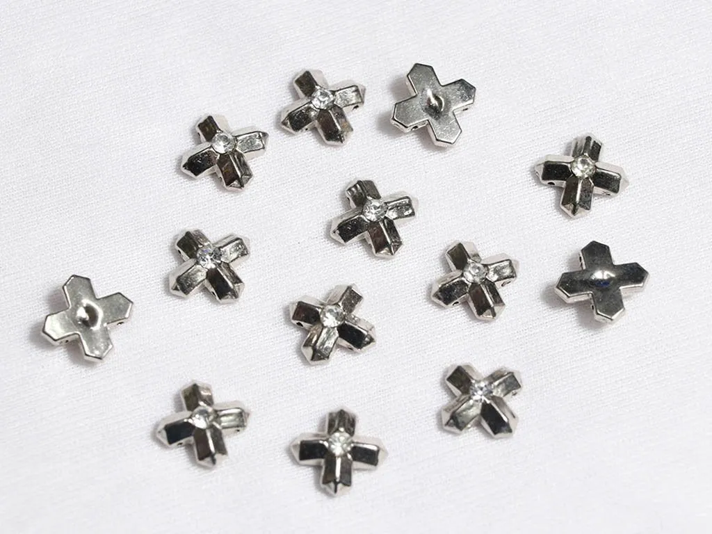 Silver Fancy Cross Plastic Beads - 14x14 mm