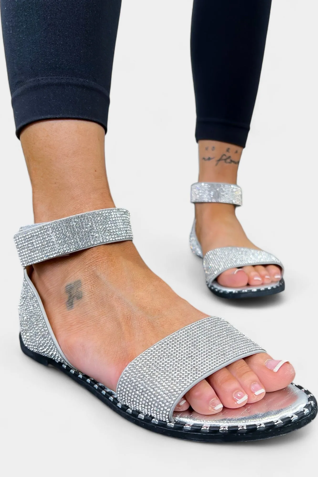 Silver Rhinestone Gladiator Sandals