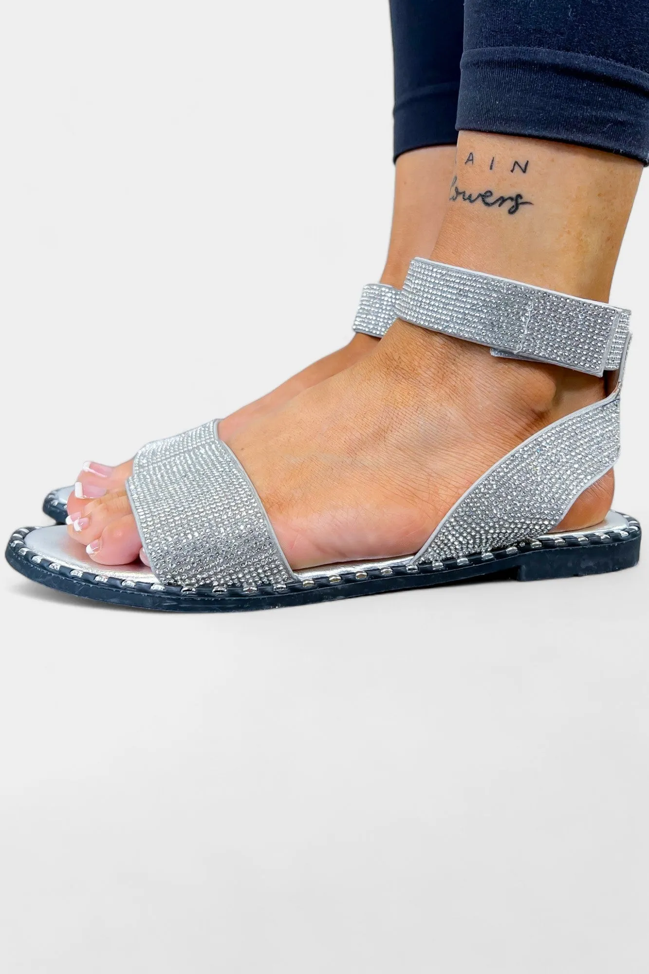 Silver Rhinestone Gladiator Sandals